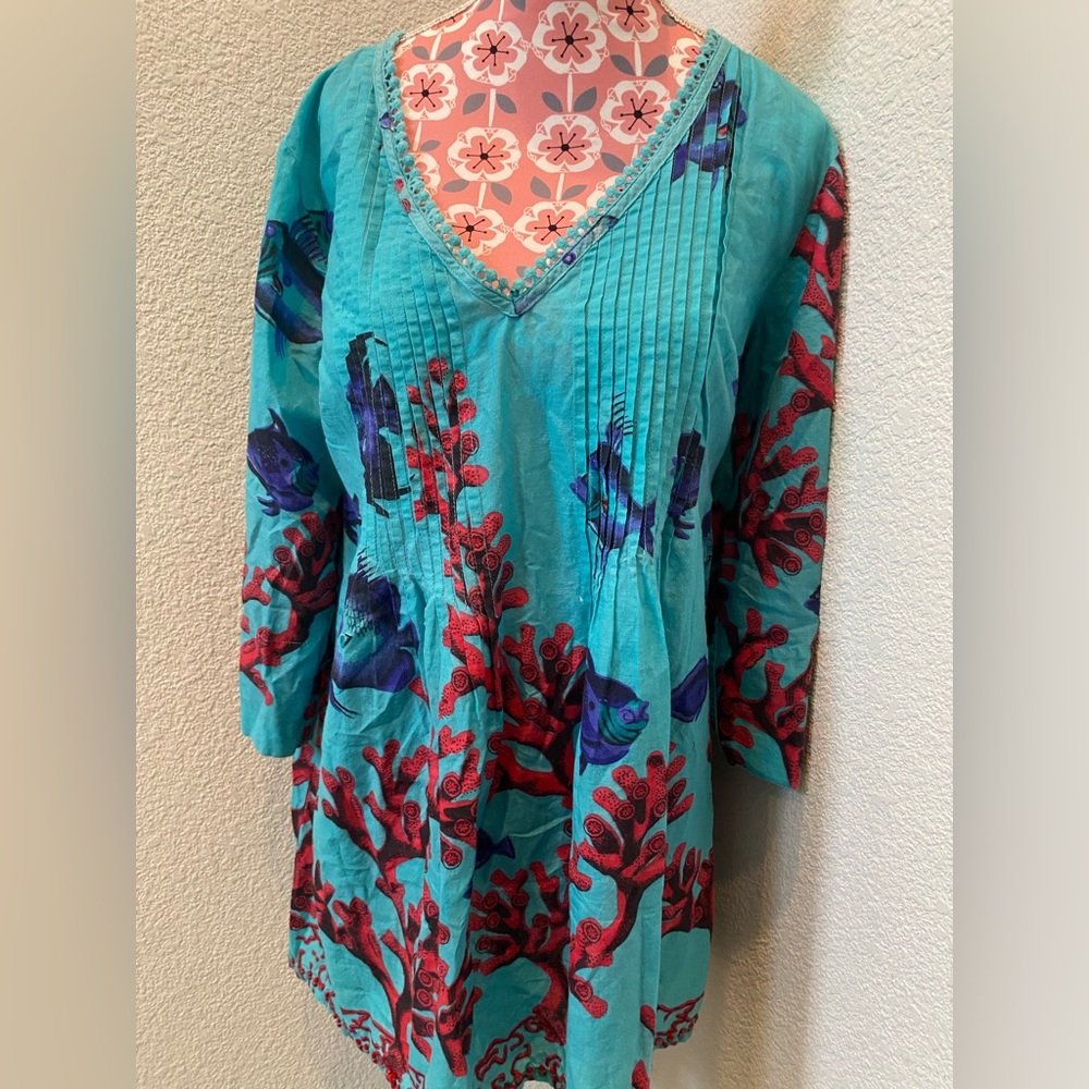 Soft Surroundings Vibrant Teal and Red Women's Top